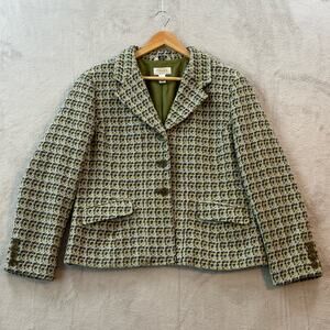 Talbots Petites Green Wool Tweed Blazer Women’s 14 Made in USA of Italian Fabric